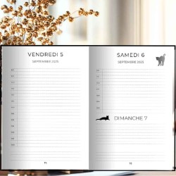 Agenda Chat 2025 2026  pour étudiant primaire collège et lycée avec une page par jour | chat mignon